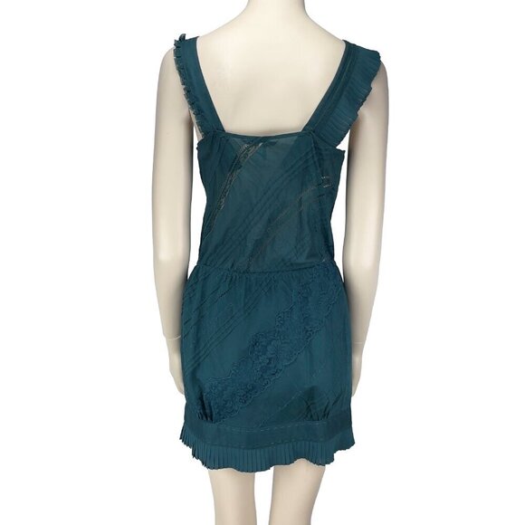 BCBGMAXAZRIA Runway Embroided Fairyβ Boho Frill Green Drawstring Waist Dress XXS - Picture 5 of 10